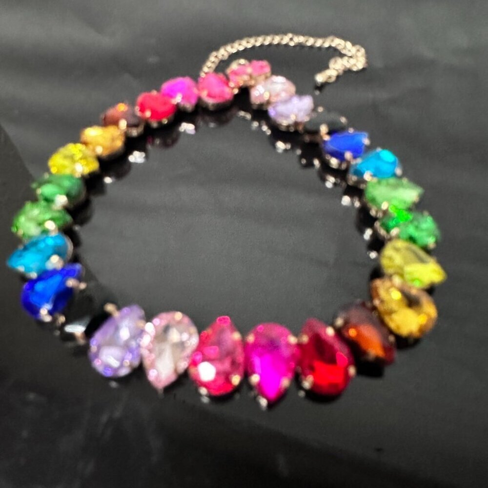 Rainbow Crystal Necklace Chakra Colorful Choker Party Festive Club Holiday NWT - Picture 4 of 12